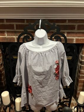 Bluebell Navy and White Striped Off-Shoulder Blouse Size:3XL